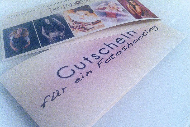 Gutschein für ein Fotoshooting Vorder/Rückseite